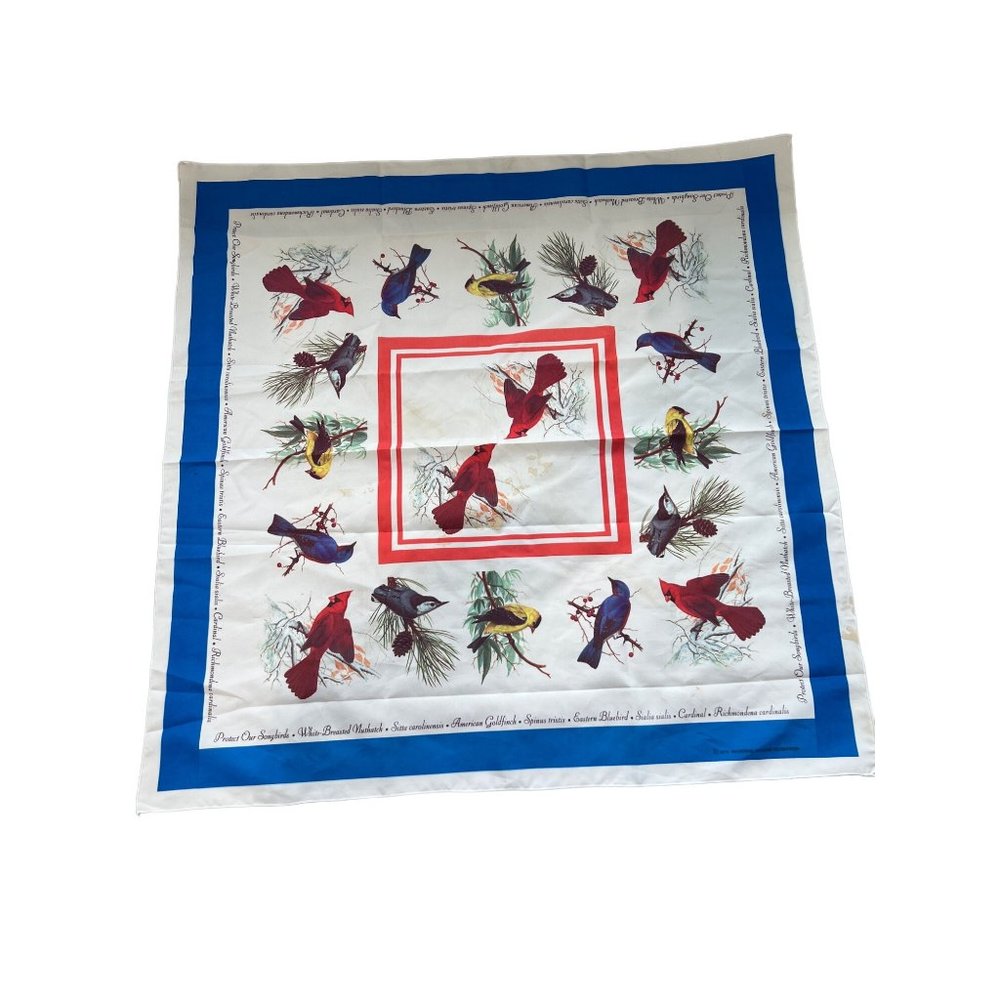 National Wildlife Federation Vintage Bird Print Square Scarf Lightweight White